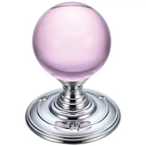 Door Knob (Set of 2) Polished Chrome/Pink