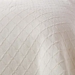 Homescapes Cream Cotton Rich Metelassé Diamond Pattern Bedspread, Double