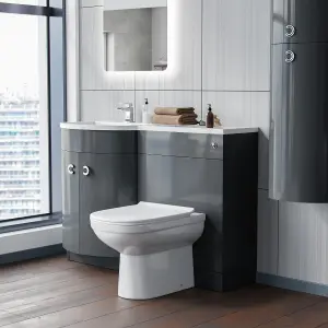 Nes Home Manifold Bathroom Basin LH Sink Vanity Grey Unit Back To Wall WC Toilet 1100mm