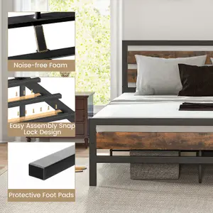 Costway Metal Bed Frame King Size  Industrial Platform Bed with Headboard and Footboard