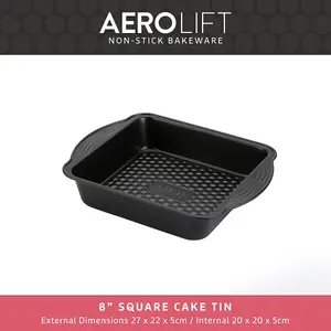 Prestige Aerolift Black Square Steel Easy Clean Non-Stick Pastry Bakeware Cake Tin 8"