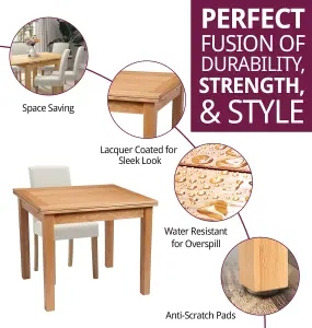 Hallowood Furniture Waverly Oak Small Extending Table with 6 Upholstered Straight Back Beige Chair with Oak Legs