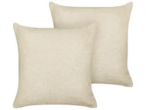 Set of 2 Cushions LEUZEA Boucle 45 x 45 cm Solid Beige