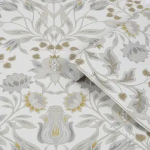 GoodHome Acuama Grey & yellow Metallic effect Ornamental Textured Wallpaper