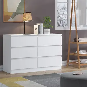 Carlton 6 Drawer Double Dresser - 3+3 Configuration, Scratch-Resistant, Handleless Design, Matte Finish. 12cm Deep Drawers Matt White