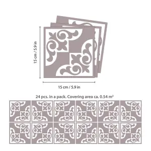 24 Pieces 15x15cm Audley Monocromatic Taupe Victorian Tile Stickers