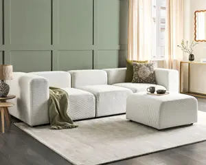 3 Seater Modular Corduroy Sofa with Ottoman White FALSTERBO