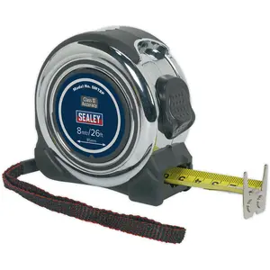 8m Professional Tape Measure with Rubberised Chrome Finish - Metric and Imperial Measurements