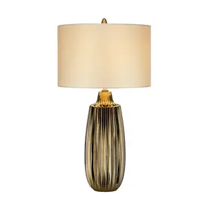 Table Lamp Pearl Textured Satin Shade & Bronze Ceramic LED E27 60W d01989