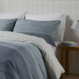 Fairhaven Polyester Striped Duvet Cover Set with Pillowcases Blue / Super King - 2 Standard Pillowcase