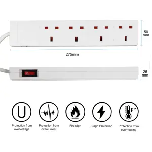 Extrastar 4 Gang Indicator Side Switched Extension Lead 1 M 13A