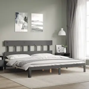 Berkfield Bed Frame with Headboard Grey 200x200 cm Solid Wood