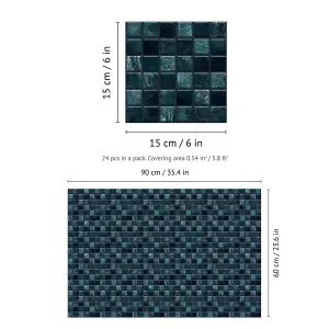 Walplus Pearl Noir Turquoise Jewel Mosaic Wall Tile Sticker Set - 15cm (6inch) - 24pcs One Pack