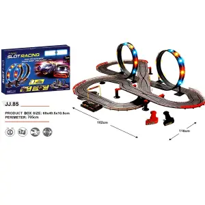 Large Remote Control Light Up Slot Car Racing Track Set Childrens Toy Game JJ85