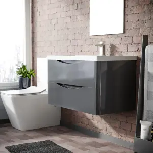 Nes Home Modern 800mm Steel Grey Wall Hung  Basin Sink Vanity Unit