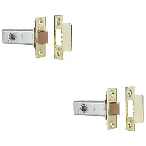 2 PACK - 101mm Heavy Sprung Tubular Door Latch Square Strike Plate Forend Polished Brass