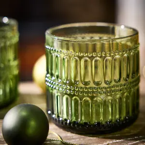 Set of 4 Luxury Green Short Drinking Glass Tumblers 380ml