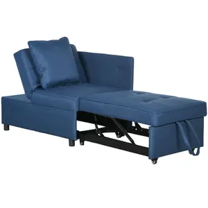 HOMCOM Folding Sleeper Sofa Bed Chair with Pillows, Pocket, Blue