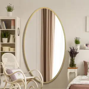 MirrorOutlet The Ovale Gold Metal Framed Oval Wall Mirror 180cm x 100cm