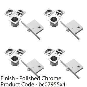 4 PACK - Complete Locking Sliding Pocket Door Pack Set- Polished Chrome Square Thumbturn WC