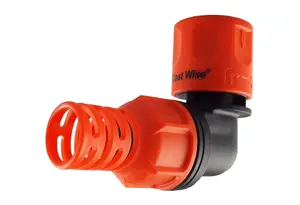 Angled hose connector ,ideal for use with hose carts to prevent kinking,twist and lock feature to prevent accidental disconn