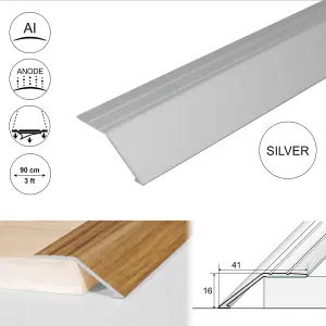 A47 41mm Anodised Aluminium Self Adhesive Door Threshold Ramp Profile - Silver, 0.9m