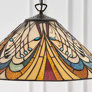 Luminosa Hector 1 Light Medium Ceiling Pendant Dark Bronze, Tiffany glass, E27