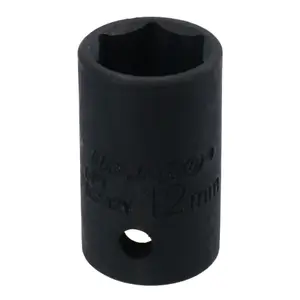 12mm 3/8in Drive Shallow Stubby Metric Impacted Socket 6 Sided Single Hex