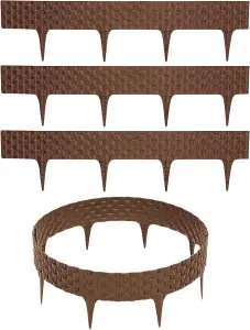 Flexible BrownRattan Effect Lawn Edging 2.4m - Flexible Plastic Garden Border Easy Install Edging for Grass, Gravel and Landscape