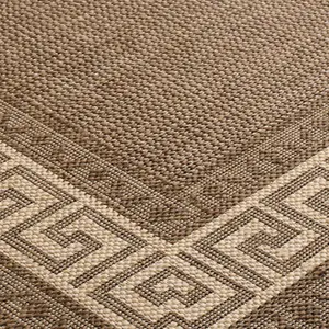 Flatweave Bordered Brown Anti Slip Traditional Rug for Living Room, Bedroom and Dining Room-160cm X 225cm