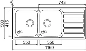 Clearwater Indio 2 Bowl and Drainer Stainless Steel Kitchen Sink 1160x500mm - IN200