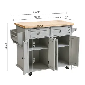 Modern Rolling Kitchen Island Cart Storage Trolley Cart in Grey 82cm (H)