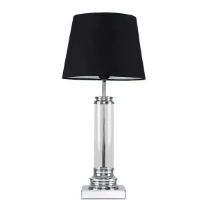 ValueLights Knowles Modern Clear Glass Column Design Touch Table Lamp with Black Tapered Shade