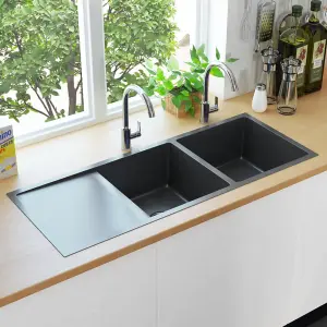 Berkfield Handmade Kitchen Sink with Strainer Black Stainless Steel