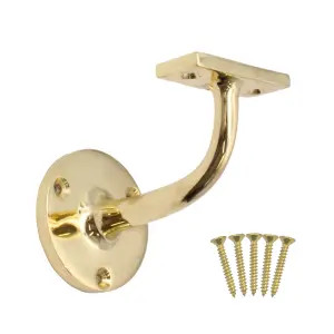 EAI Handrail Bracket Polished Brass Pack 2 Banister Brackets Stair Banister Wall Handrail 63mm