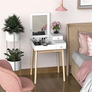 HOMCOM Compact Two In One Dressing Table Desk Flip Up Mirror 2 Drawers White | Robert Dyas