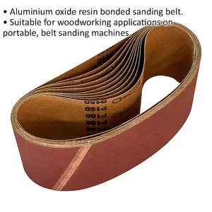 10 Pack of 100mm x 620mm Sanding Belts - 150 Grit for Woodworking