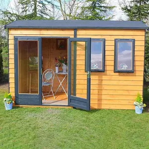 Shire 12 x 7 Feet Double Door with Two Opening Windows Dip Treated Garden Studio Summerhouse