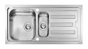 Clearwater Viva 1.5 Bowl and Drainer Stainless Steel Flush Mount Kitchen Sink - VI151