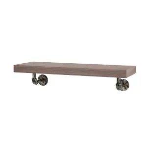 900mm loft wall shelf kit, walnut effect with pipe design brackets