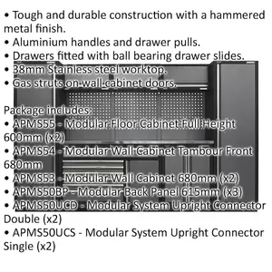 Comprehensive Garage Storage System with Stainless Steel Worktop - 3240mm x 460mm x 2000mm