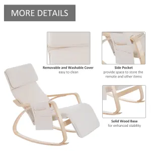 HOMCOM Rocking Chair Recliner Armchair with Adjustable Footrest, Cream White