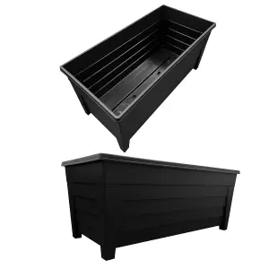 2x Black Large Lightweight 55cm Grosvenor Trough Long Rectangular Flower Plant Pots For Indoor & Outdoor Use