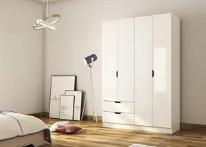 BERGEN 4 Door 2 Drawers White Wardrobe