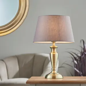 Table Lamp Antique Brass & Charcoal Grey Cotton 60W E27 Bedside Light