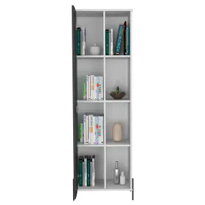 White Dallas tall storage & display cabinet, white & carbon grey oak effect