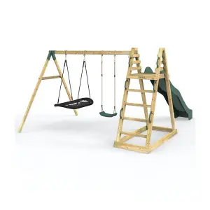 Rebo Wooden Pyramid Activity Frame with Swings and 10ft Water Slide - Horseshoe