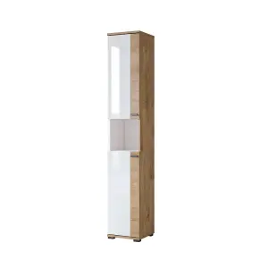 Fargo 17 Bathroom Cabinet H1930mm W350mm D300mm - White Gloss & Oak Golden Finish