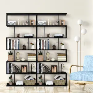 Costway 6-tier Bookcase Industrial S-Shaped Bookshelf Wooden Storage Display Rack