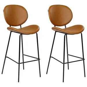 Set of 2 Bar Chairs LUANA Faux Leather Golden Brown